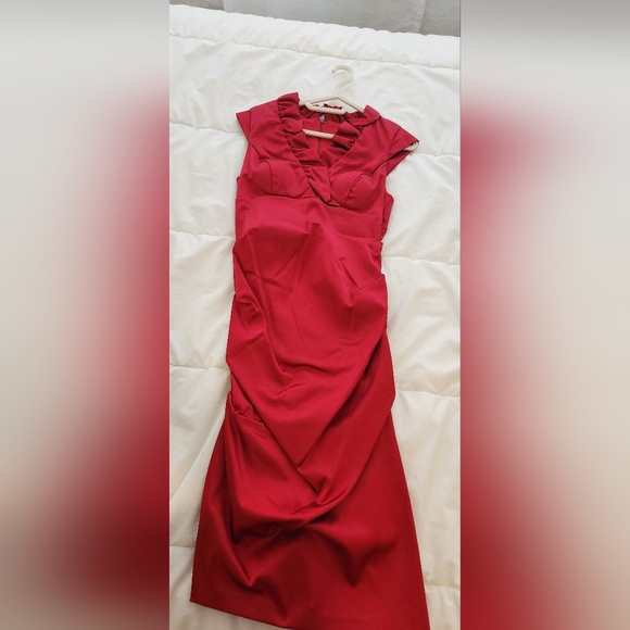 MELANIE LYNE RED MIDI DRESS SIZE 10 LIKE NEW! - Picture 3 of 15